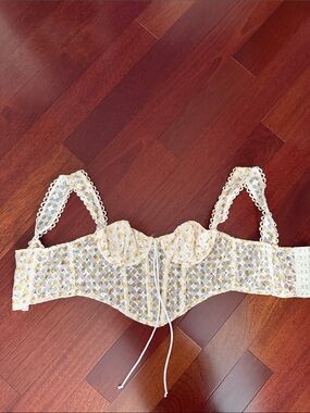 Olivaceous White Lace Corset Bra Top with Yellow Floral Accents